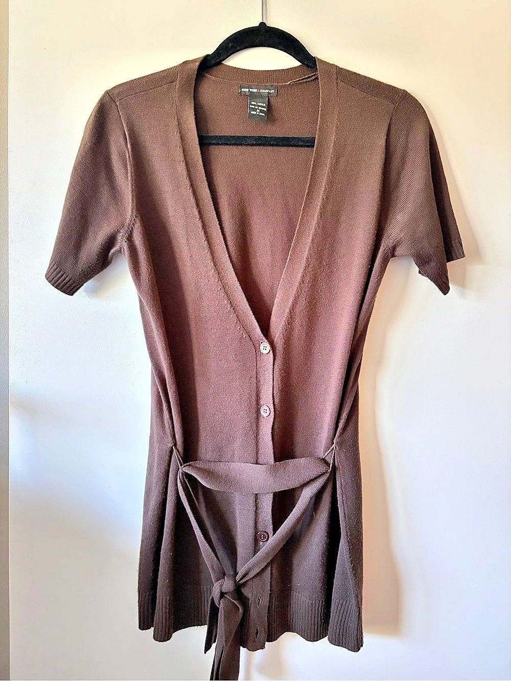 New York & Company Brown Tie-Front Cardigan Size Medium Like New